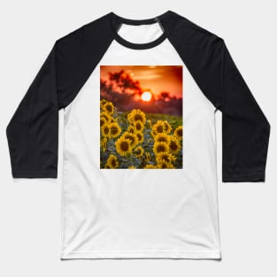 Colby Farms Sunflower Field Sunset Baseball T-Shirt